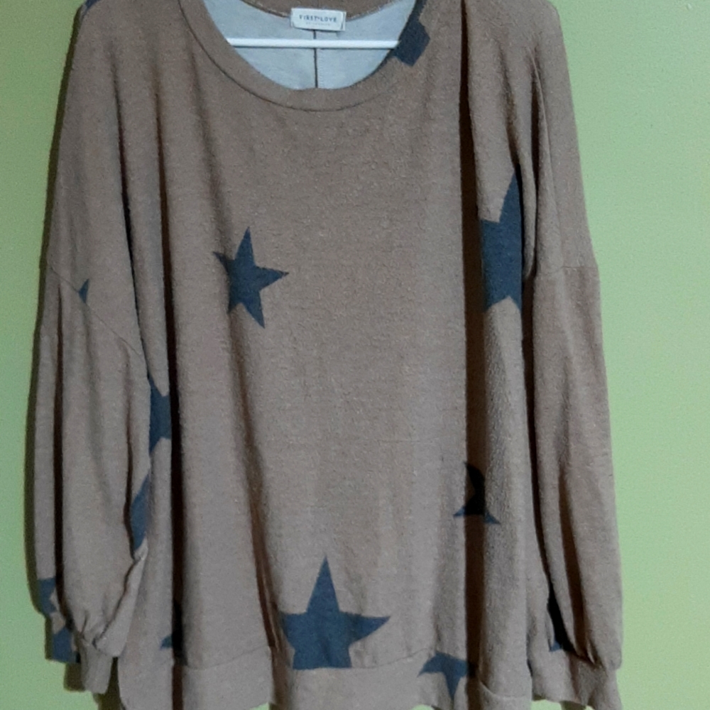 First Love star print taupe sweater